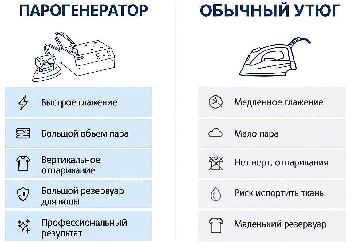 Отличие парогенератора от утюга Отличие парогенератора от утюга
